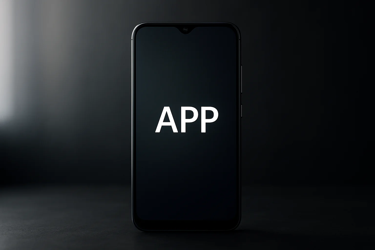Modern Android smartphone with APP on dark screen centered upright