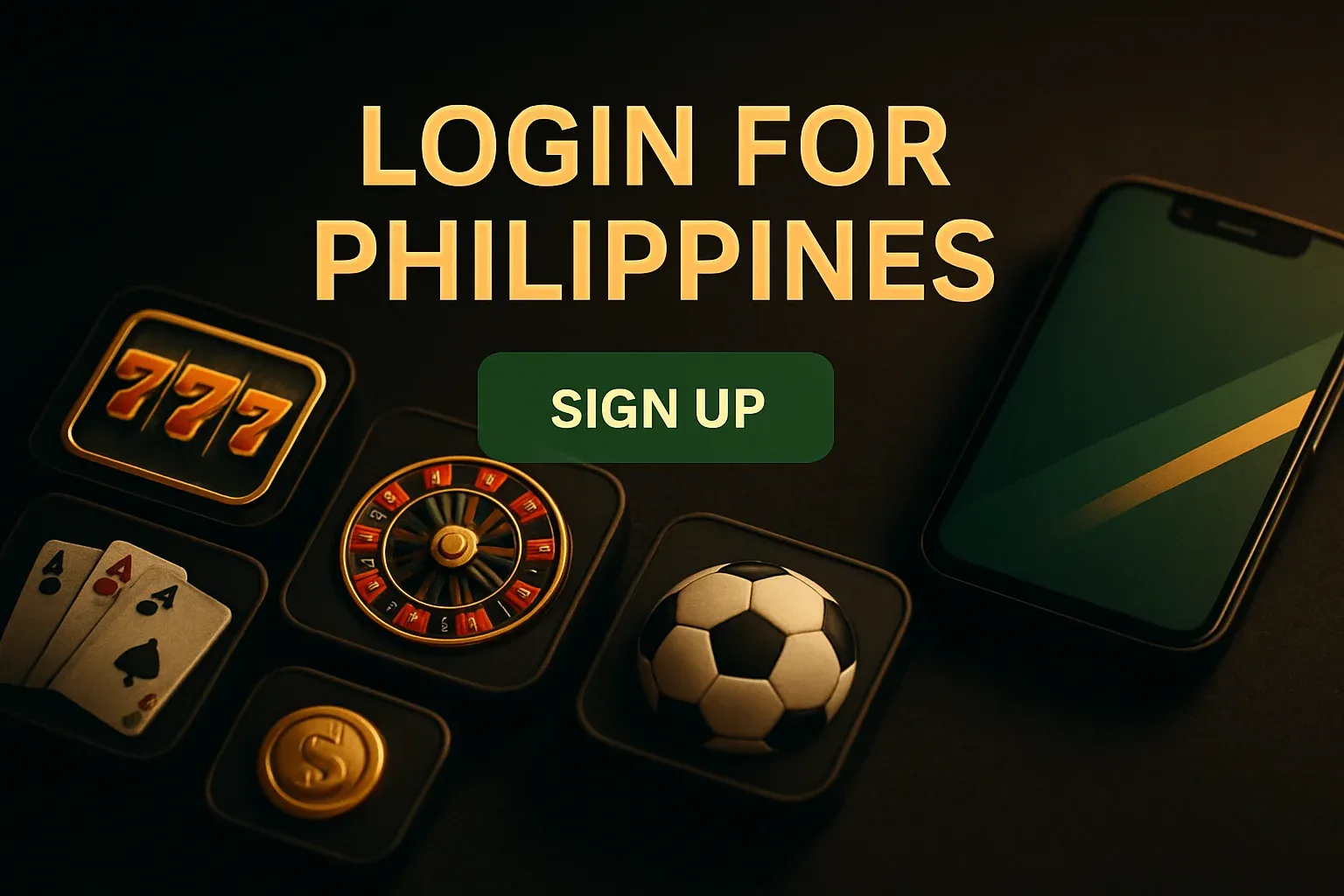 Online gaming platform login banner with dark casino and sports motifs